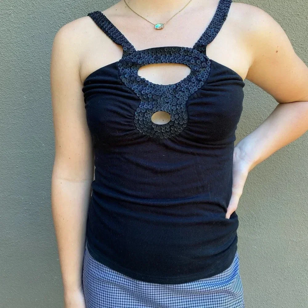 NWT Design History Sequined Knit Stretch Halter - size M - Picture 2 of 5